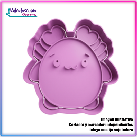 Ajolote con corazones kawaii Cortador para galletas y fondant