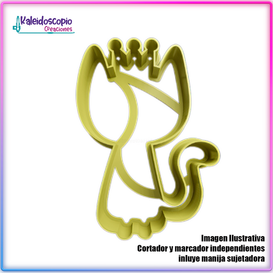 Gato Silueta con Corona - Cortador de Galletas y Fondant