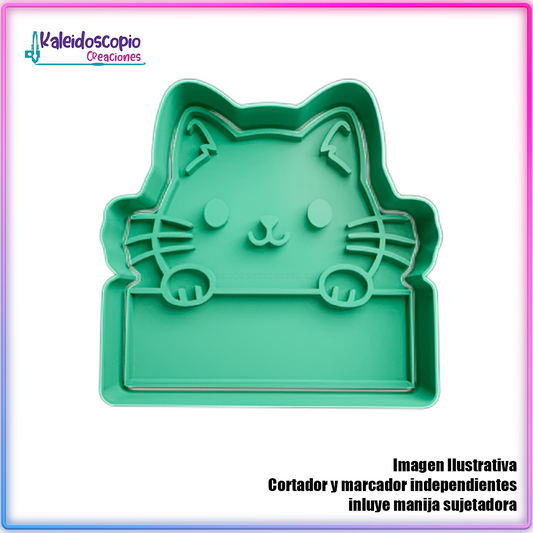 Gato con Cartel - Cortador de Galletas y Fondant