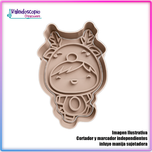 Niña con Disfraz de Reno - Cortador de Galletas y Fondant