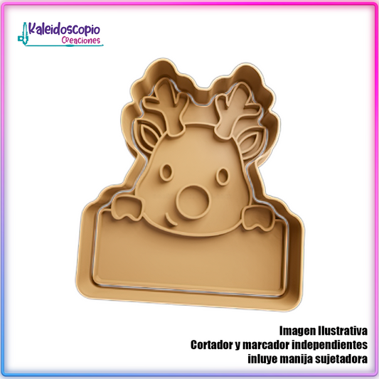 Reno con Cartel de Navidad - Cortador de Galletas y Fondant
