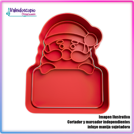 Santa Claus Con Cartel de Navidad - Cortador de Galletas y Fondant