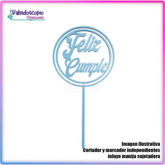 Feliz cumple circular topper cake