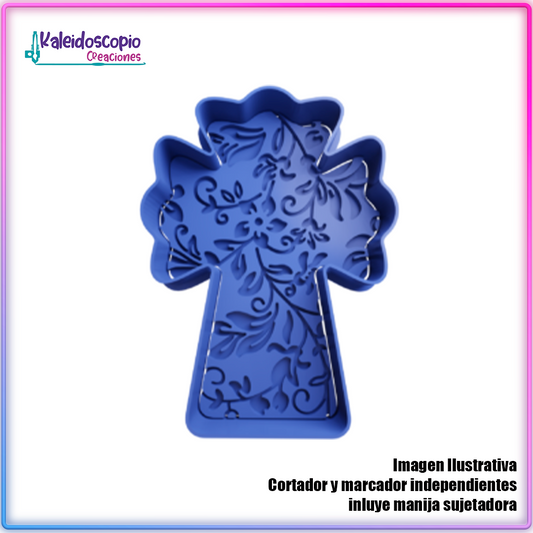 Cruz Floral estilizada - Cortador para galletas y fondant