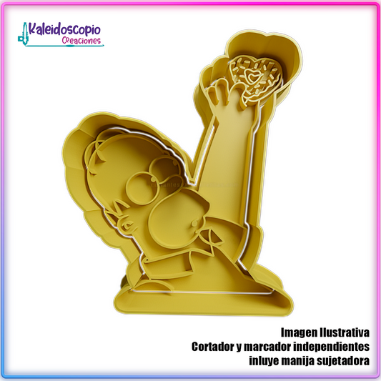 Homero con Dona de Corazon San Valentin - Cortador de Galletas y Fondant