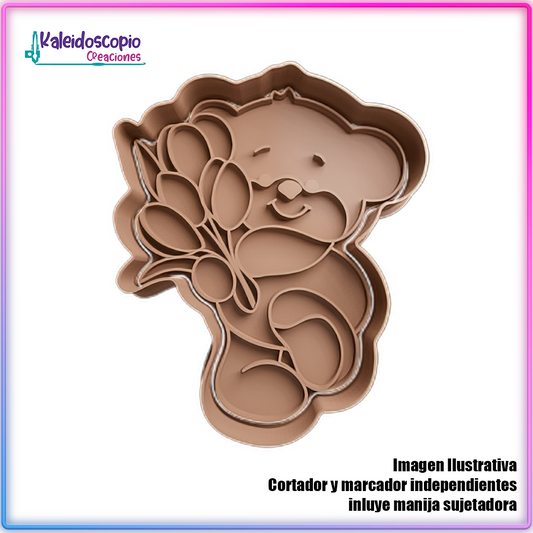 Oso con Ramo de Flores San Valentin - Cortador de Galletas y Fondant