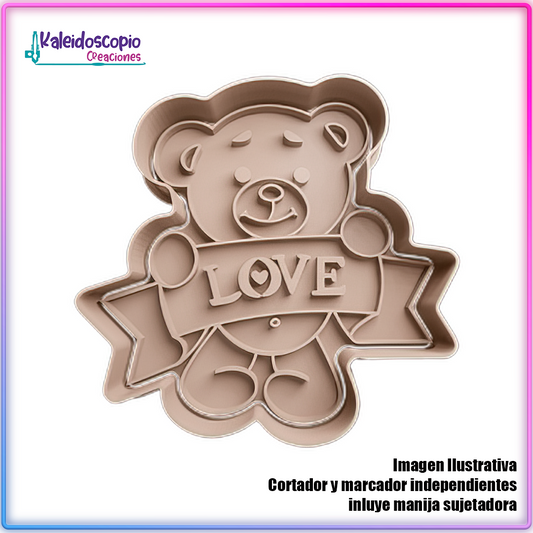 Oso con Cartel LOVE San Valentin - Cortador de Galletas y Fondant