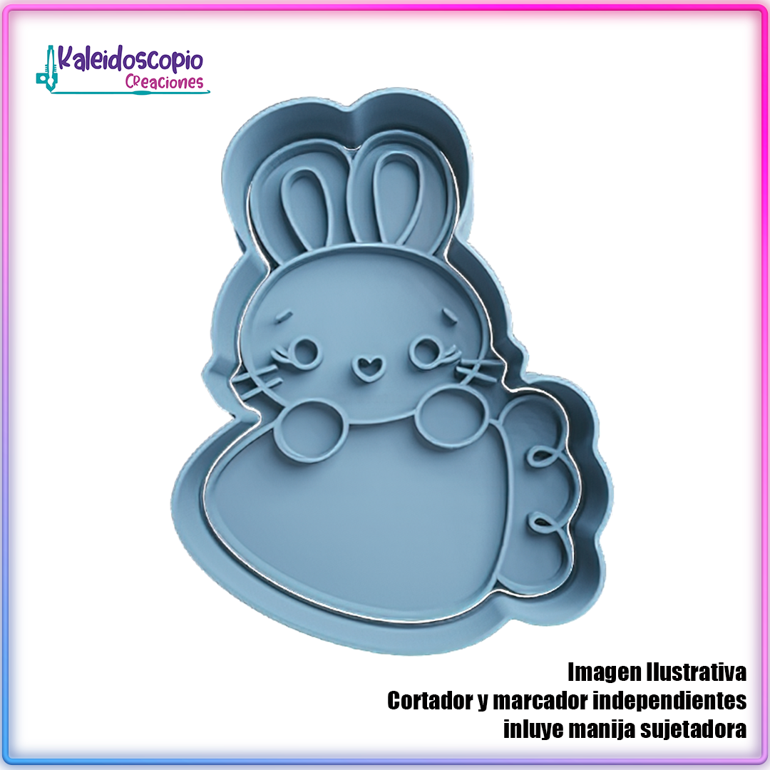 Conejo de Pascua Chibi con Zanahoria - Cortador de Galletas y Fondant