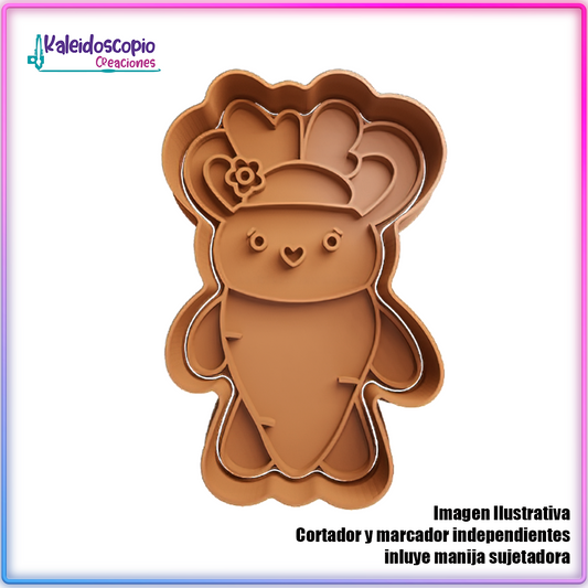 Conejo de Pascua Disfrazado de Zanahoria - Cortador de Galletas y Fondant