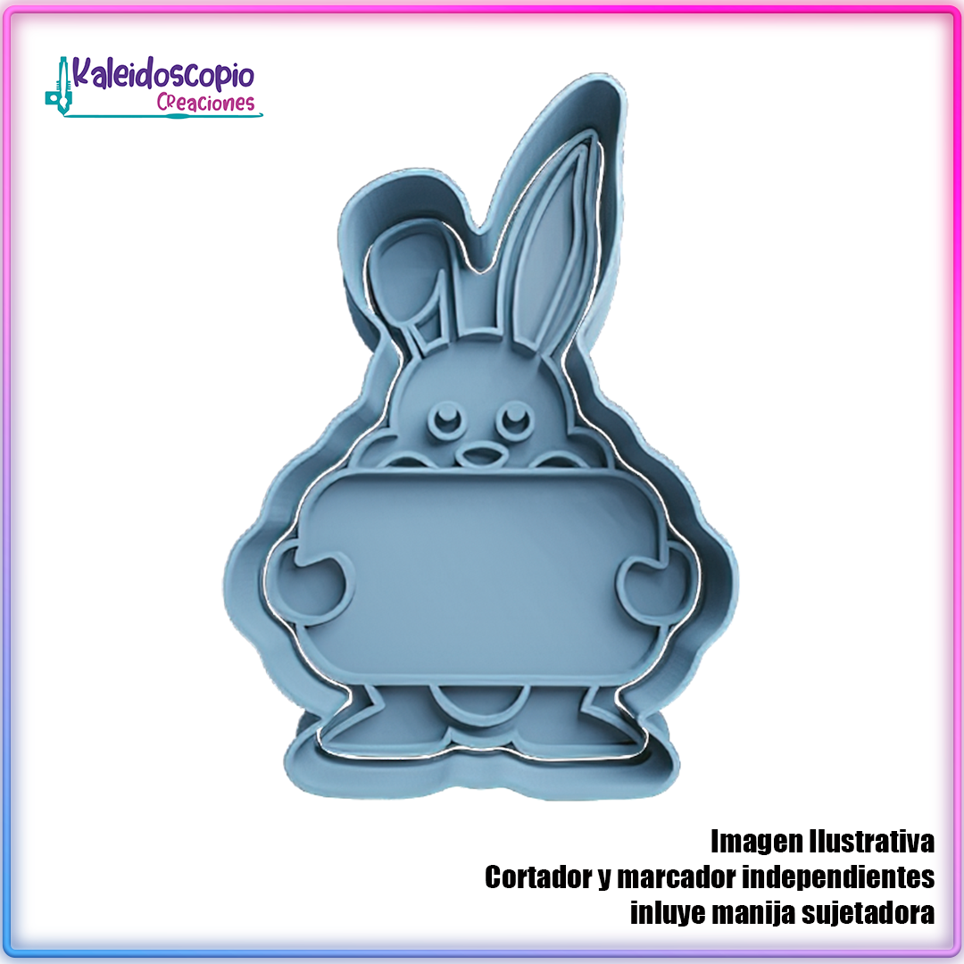 Conejo de Pascua con Cartel - Cortador de Galletas y Fondant