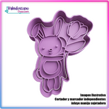 Conejo de Pascua Chibi con Flor - Cortador de Galletas y Fondant