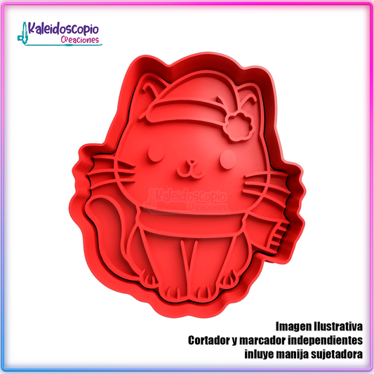 Gatito navideño - Cortador para galletas y fondant