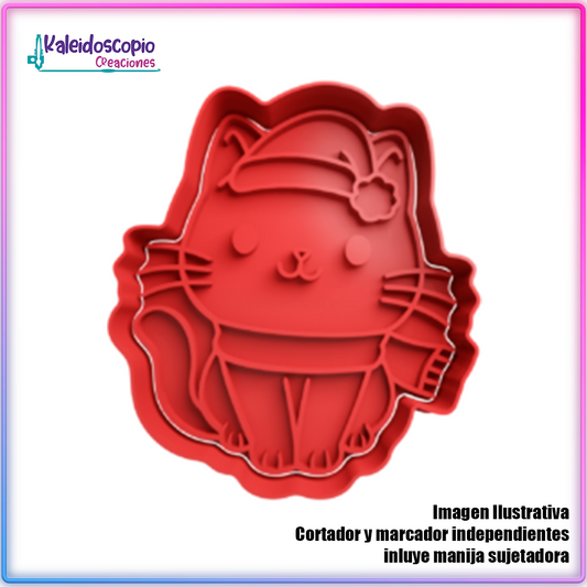 Gato con Sombrero de Santa Claus - Cortador de Galletas y Fondant