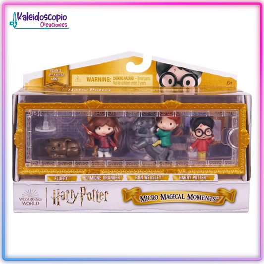 Micro Figuras Wizading World Harry, Hermione, Ron Y Fluffy