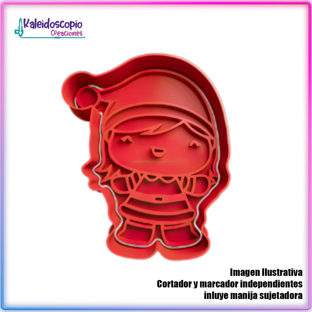 Niña con disfraz de Santa Claus  - Cortador de Galletas y Fondant