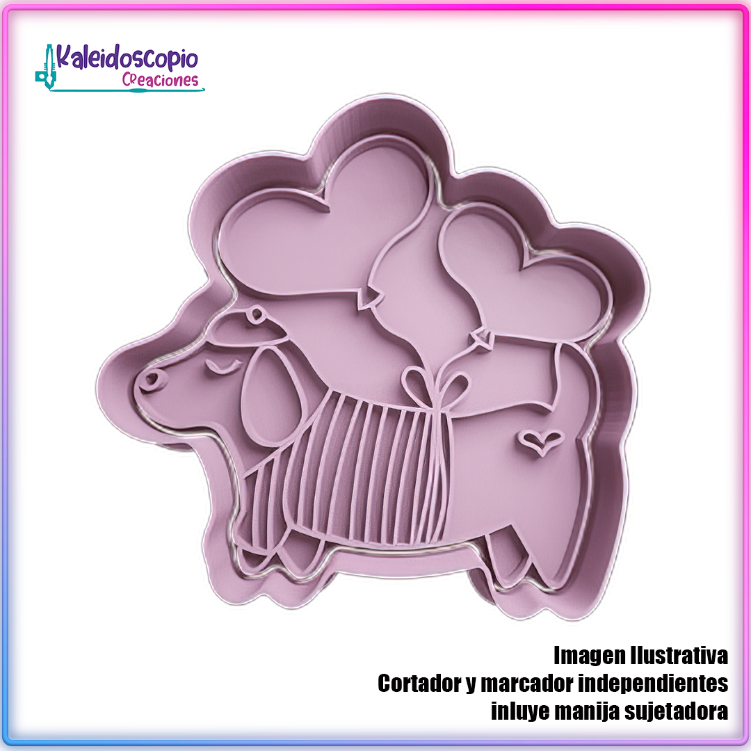 Perro Salchicha con Globos en Forma de Corazon San Valentin - Cortador de Galletas y Fondant