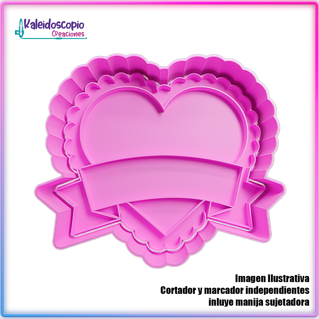 Corazon Rosa con Cartel  San Valentin - Cortador de Galletas y Fondant