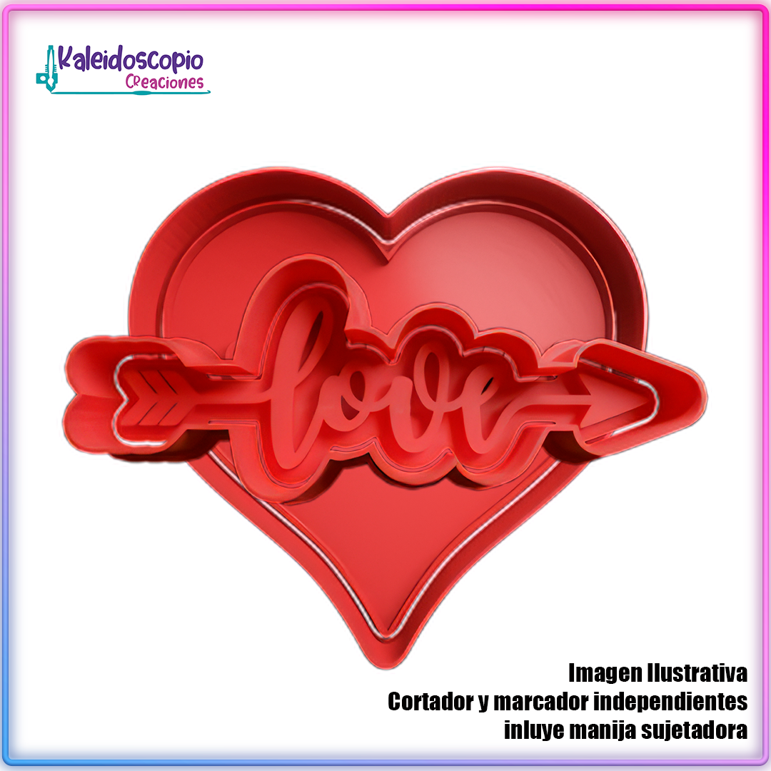 Love en Corazon Flechado San Valentin - Cortador de Galletas y Fondant