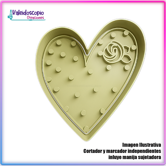 Corazon con Rosa San Valentin - Cortador de Galletas y Fondant