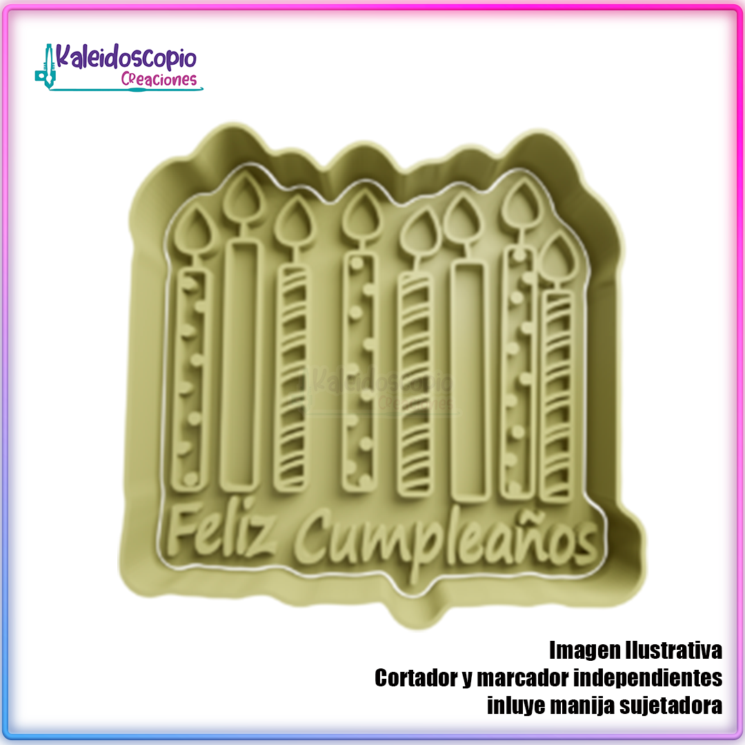 Feliz cumple con velitas Cortador para galletas y fondant