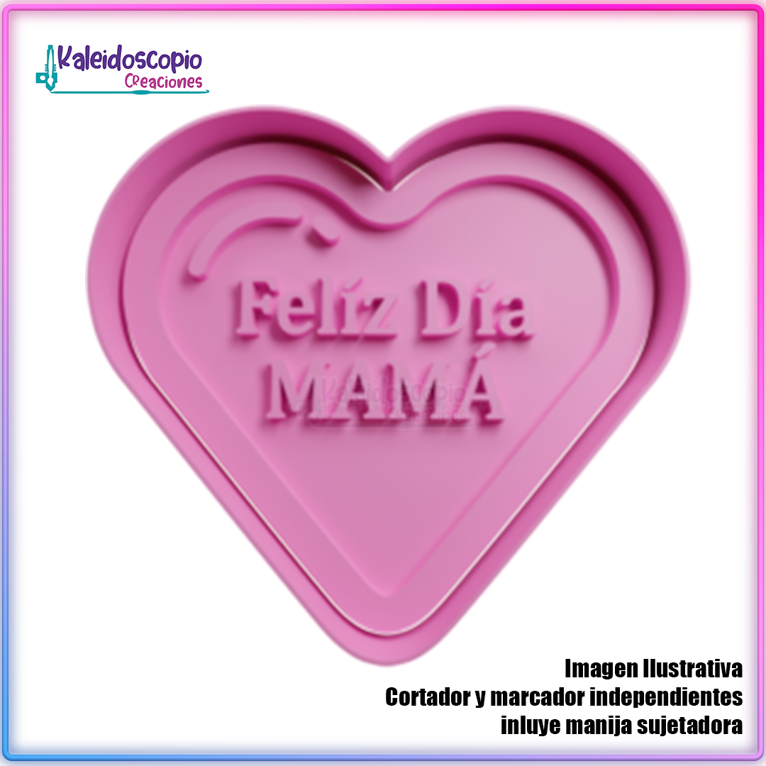 Feliz dia mamá corazón Cortador para galletas y fondant