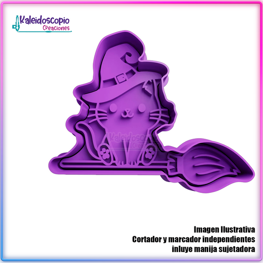 Gatito bruja - Cortador para galletas y fondant