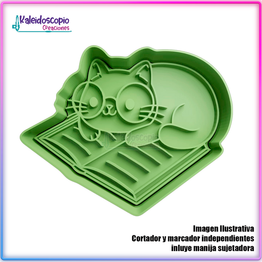 Gatito leyendo - Cortador para galletas y fondant