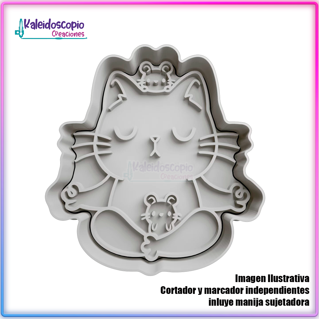 Gatito meditando - Cortador para galletas y fondant