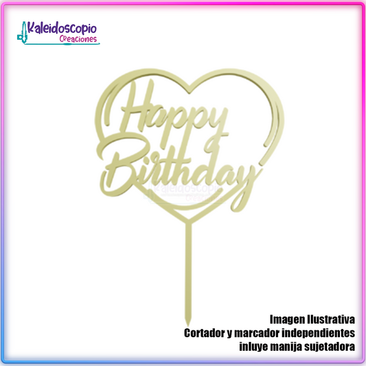 Happy birthday con corazón topper cake
