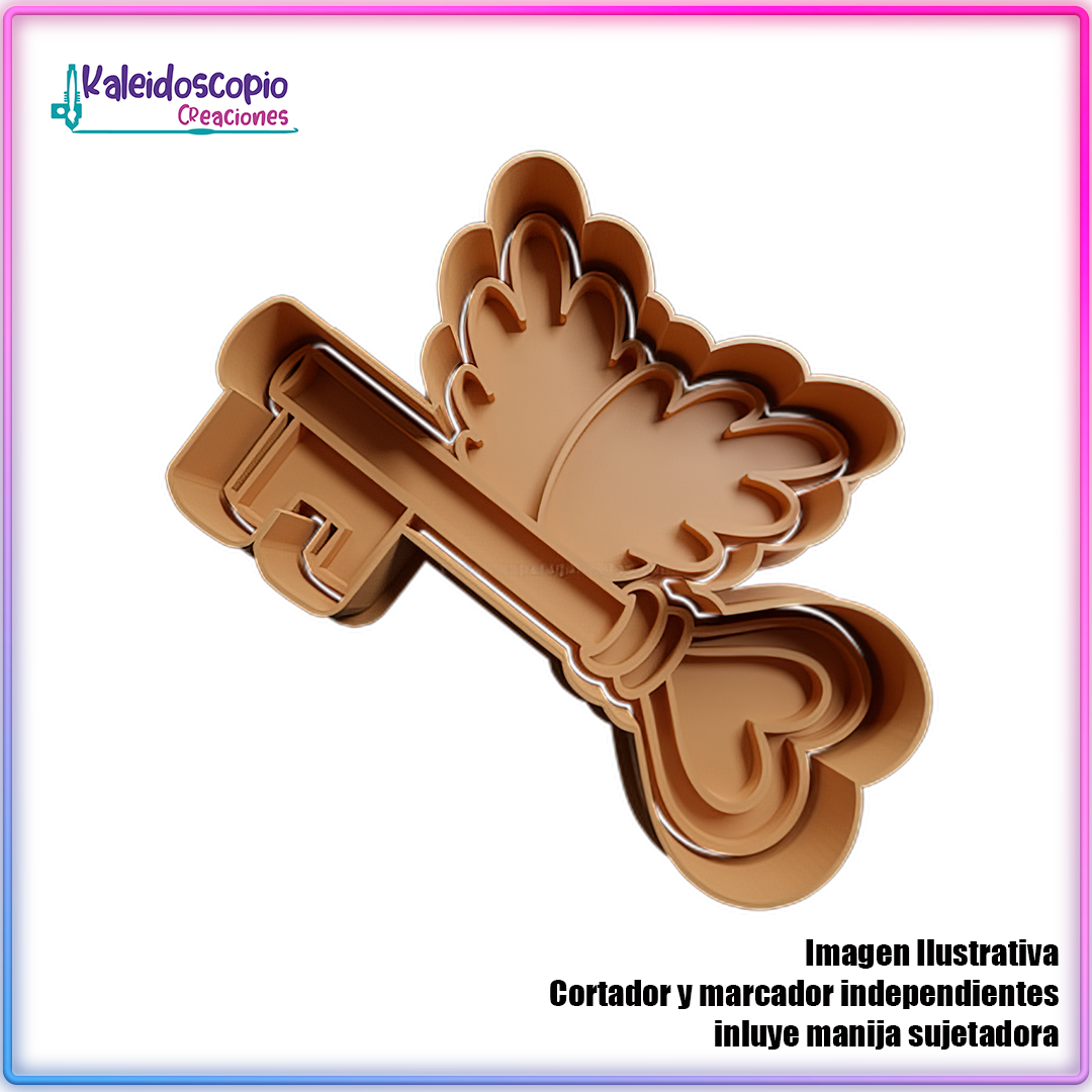 Llave Corazon Alado San Valentin - Cortador de Galletas y Fondant