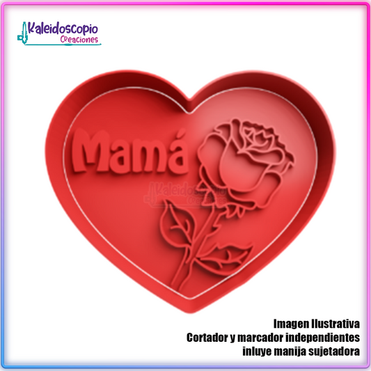 Mamá corazon con rosa Cortador para galletas y fondant