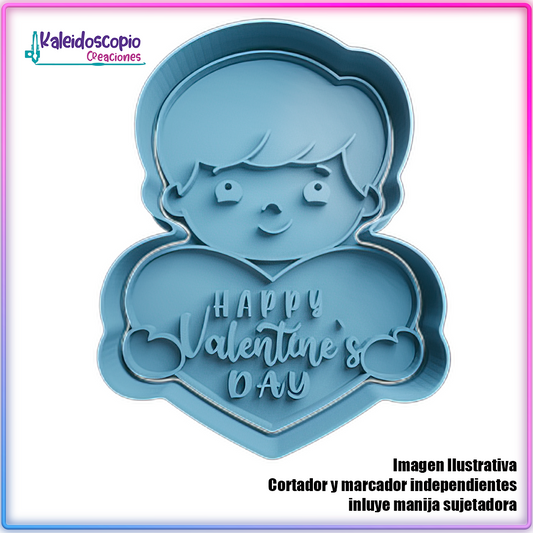 NIño con Cartel de San Valentin - Cortador de Galletas y Fondant