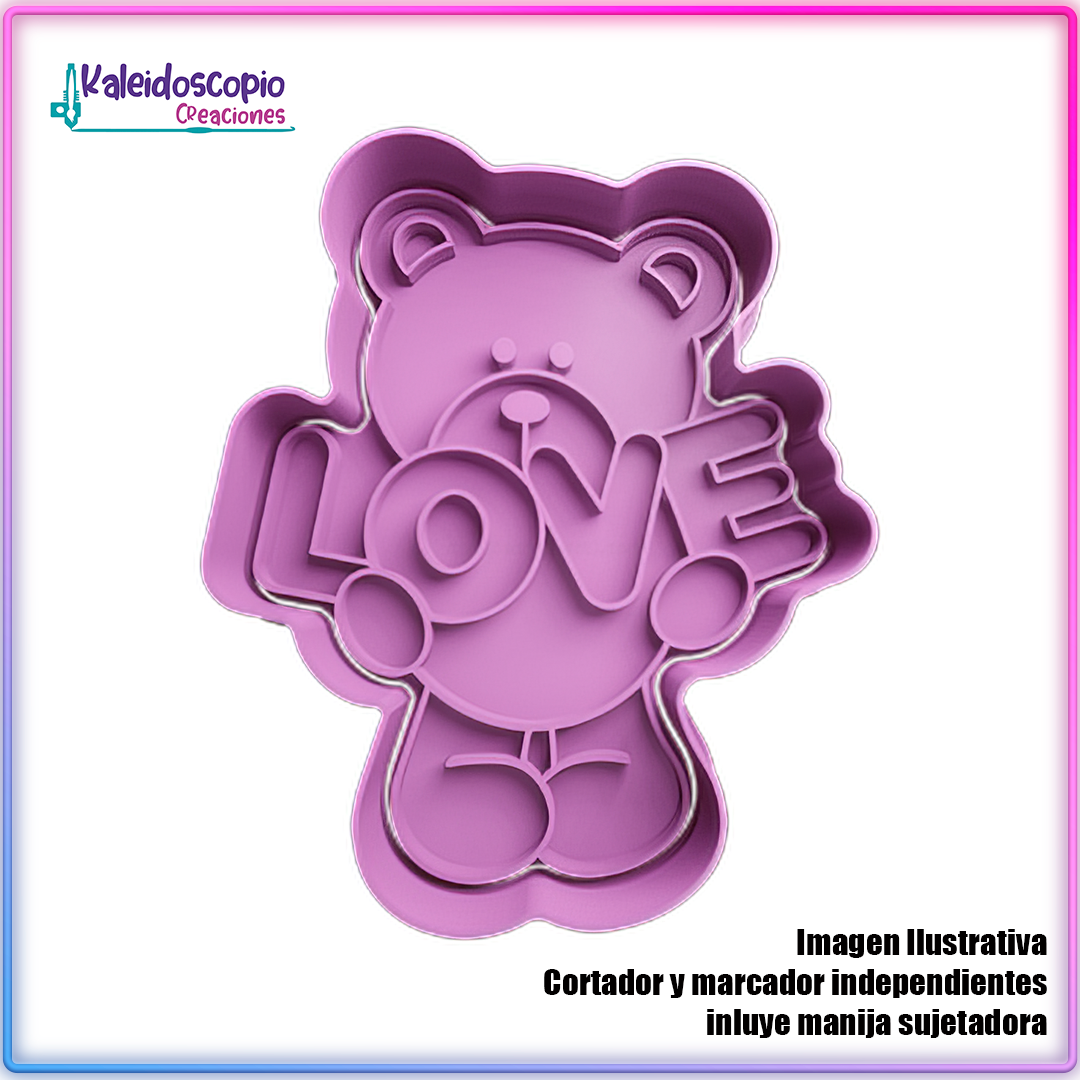 Oso con Cartel de Love San Valentin  - Cortador de Galletas y Fondant