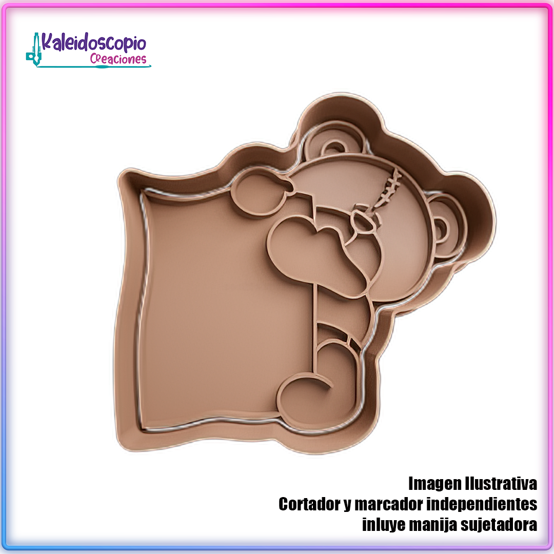 Oso con Cartel 3 San Valentin  - Cortador de Galletas y Fondant