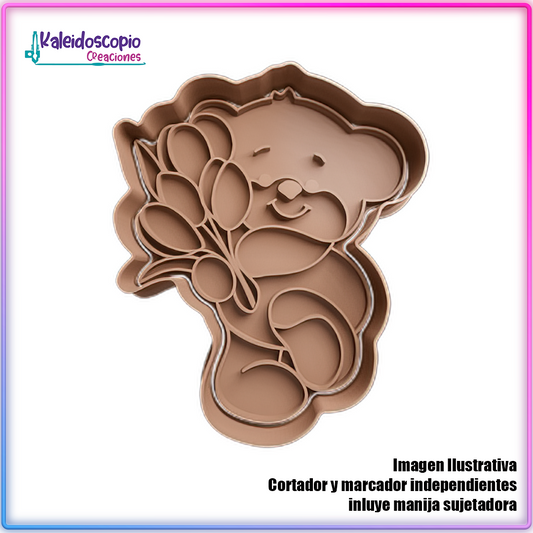 Oso con Ramo de Flores San Valentin  - Cortador de Galletas y Fondant