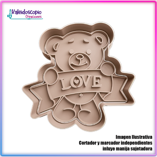 Oso con Cartel LOVE San Valentin  - Cortador de Galletas y Fondant