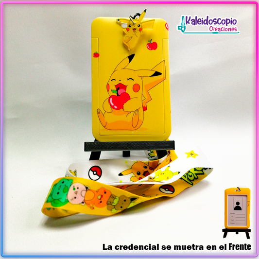 Porta Gafete Pikachu con manzana