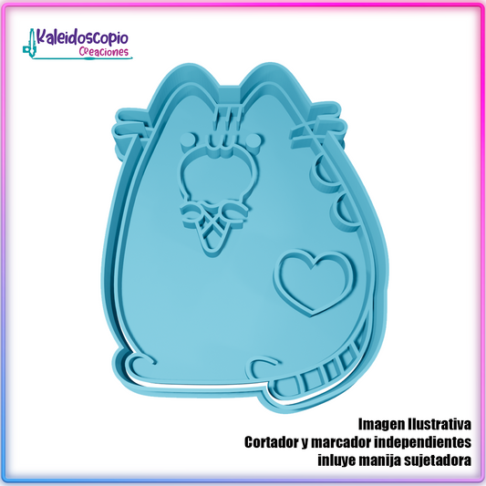 Pusheen comiendo helado - Cortador para galletas y fondant